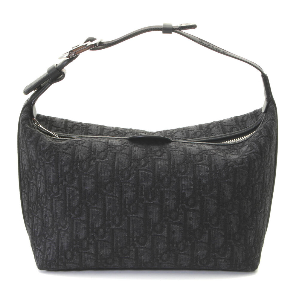 Christian Dior Oblique Jett Pouch Handbag Canvas Calfskin Black